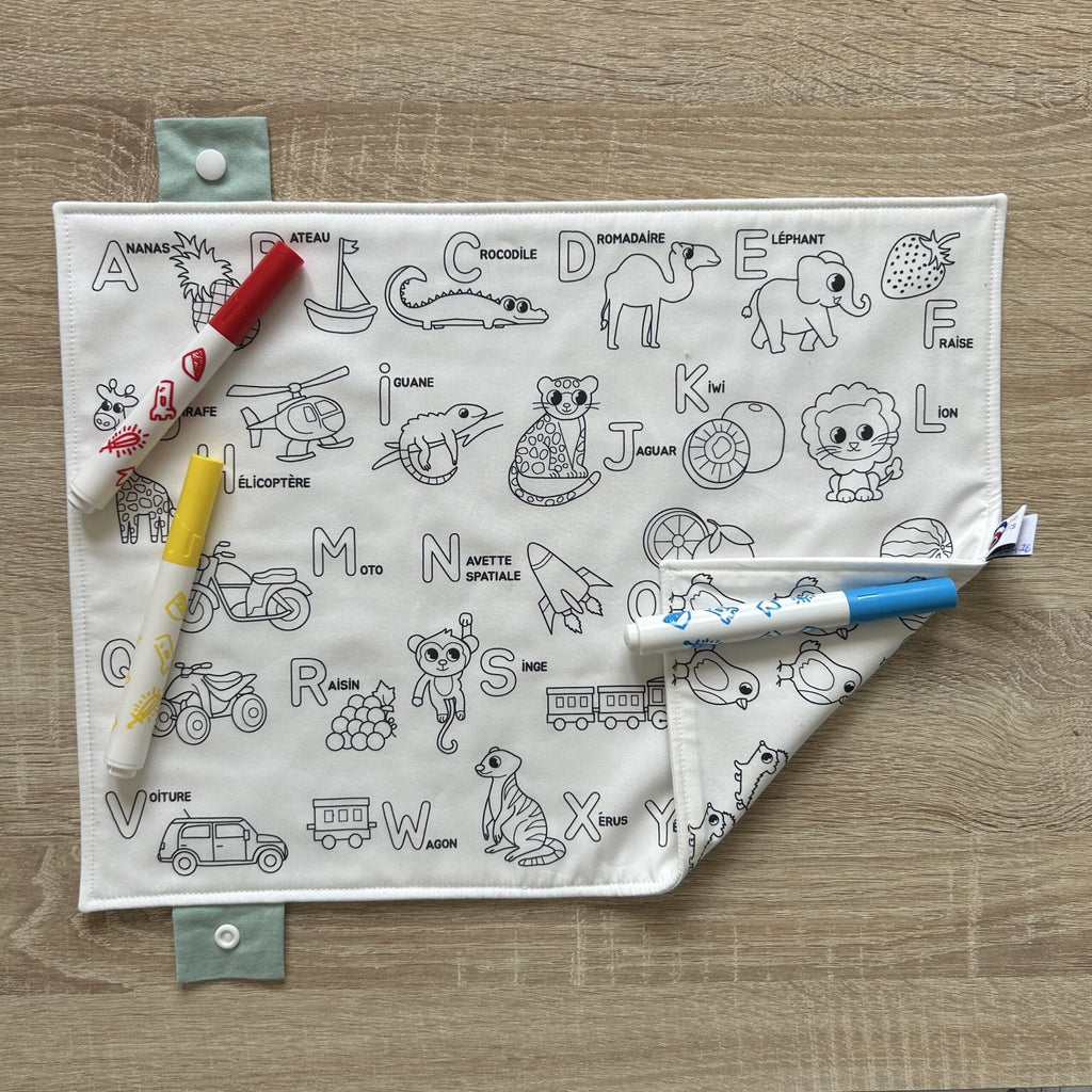 Set de table à colorier lavable recto/verso – Abécédaire/Chiffres