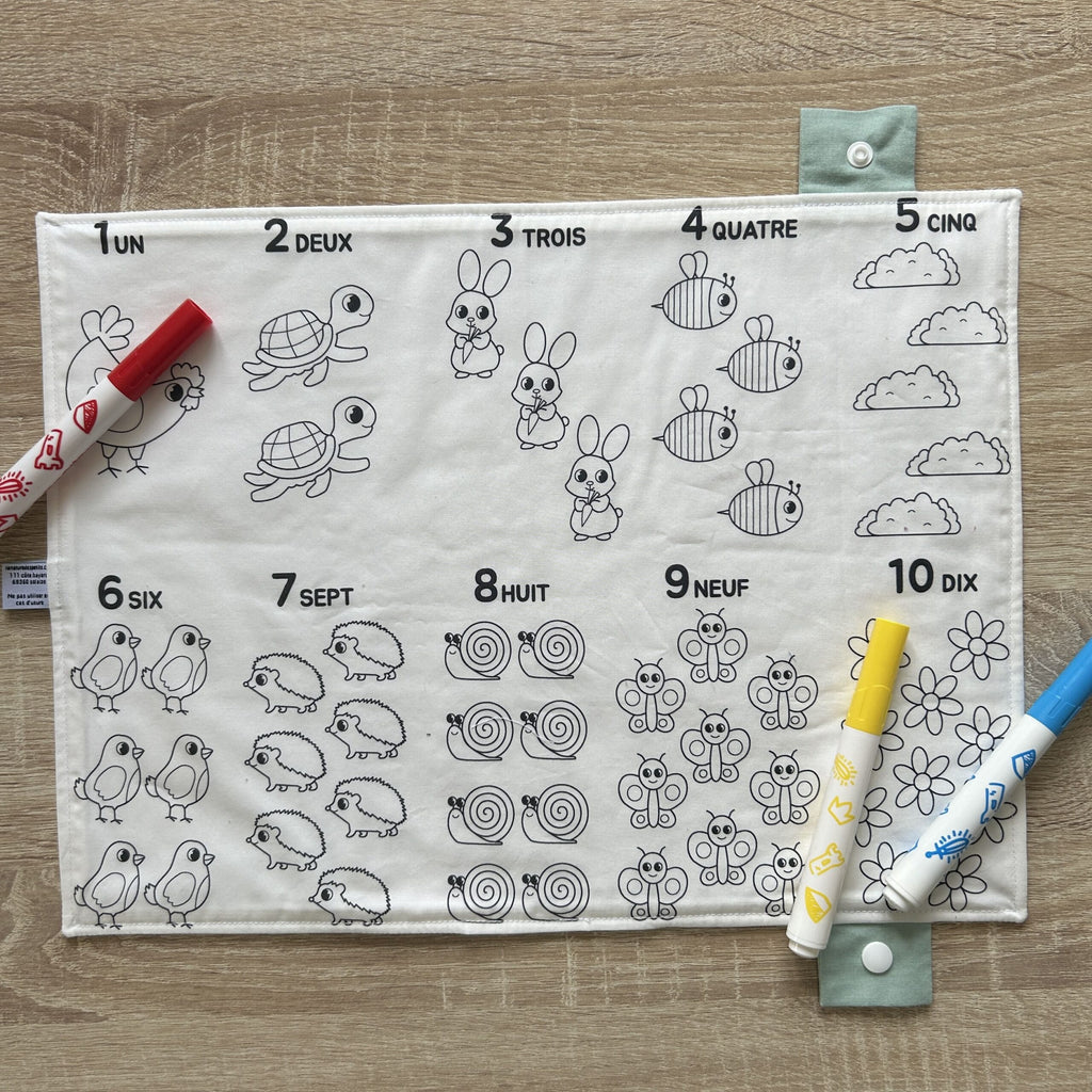 Set de table à colorier lavable recto/verso – Abécédaire/Chiffres