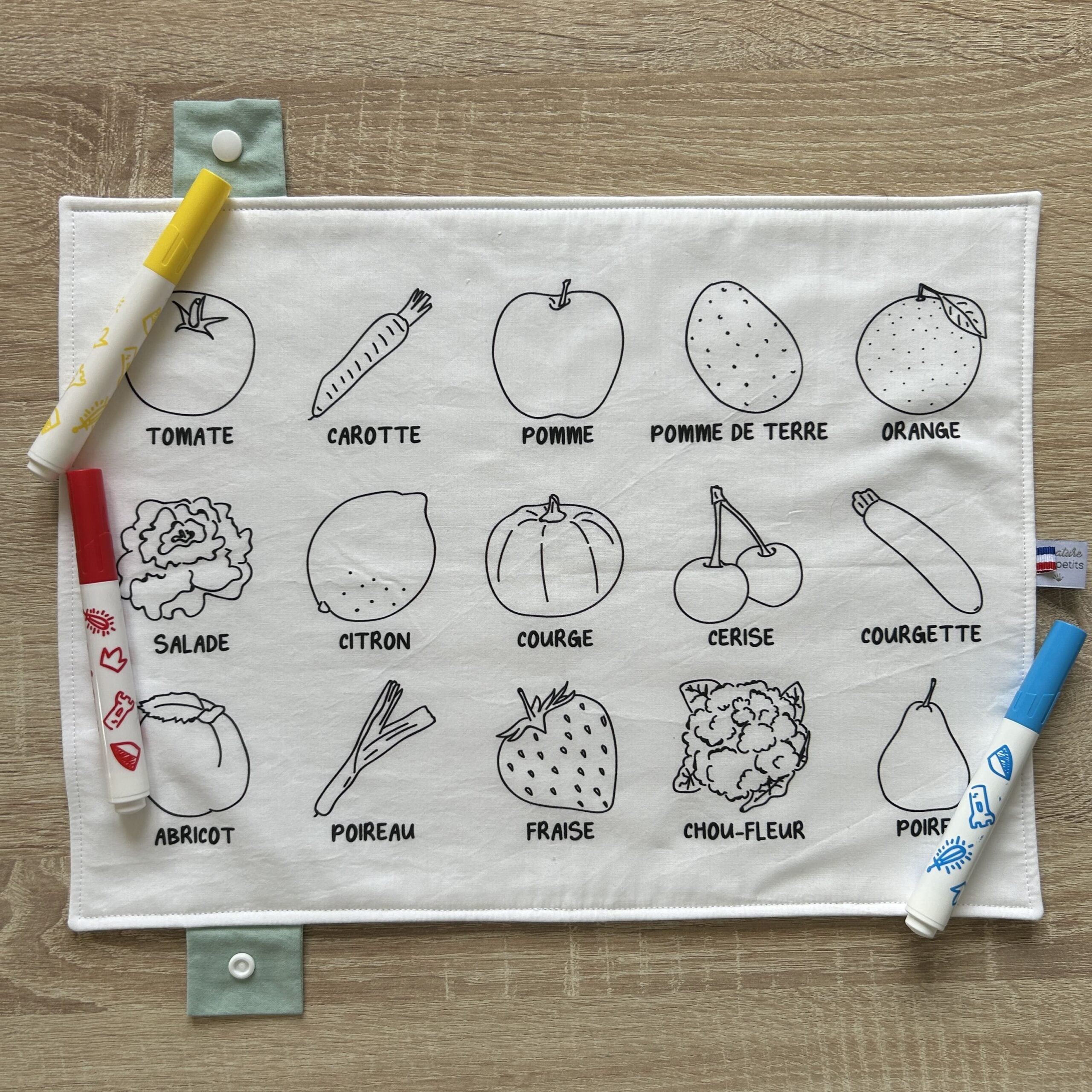 Set de table à colorier lavable recto/verso – Imagier des fruits et légumes