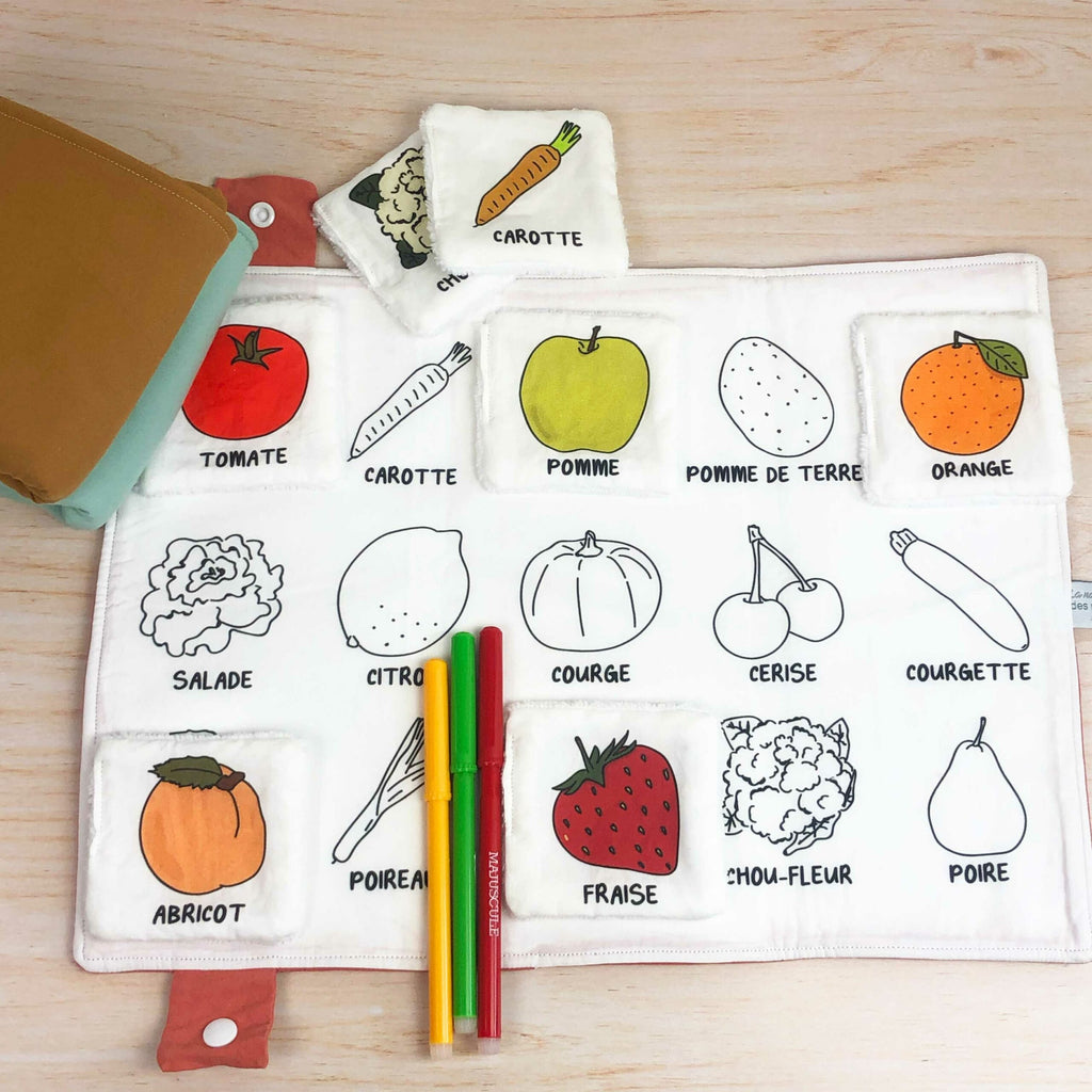 Set de table à colorier lavable recto/verso – Imagier des fruits et légumes