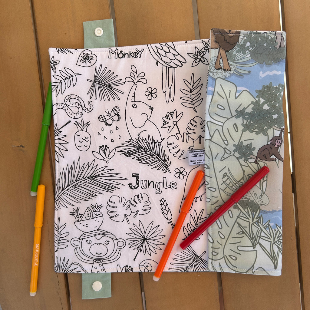 Set de table à colorier lavable recto/verso – loto jungle/coloriage jungle