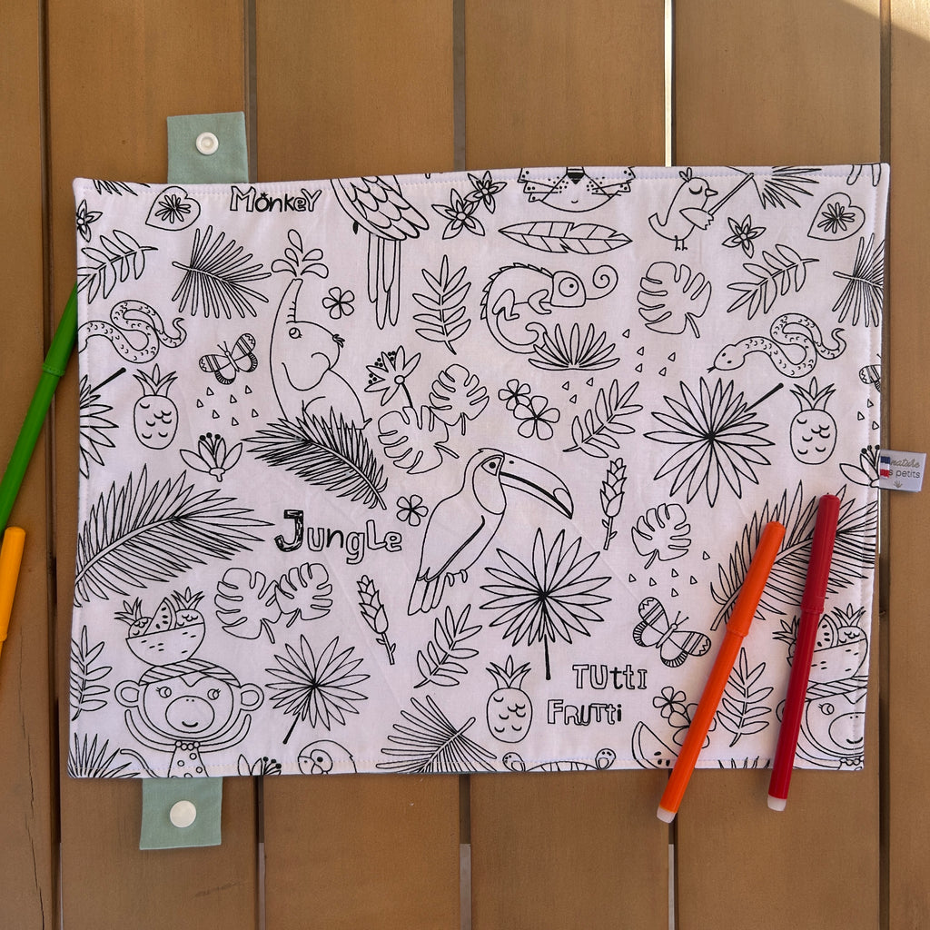 Set de table à colorier lavable recto/verso – loto jungle/coloriage jungle