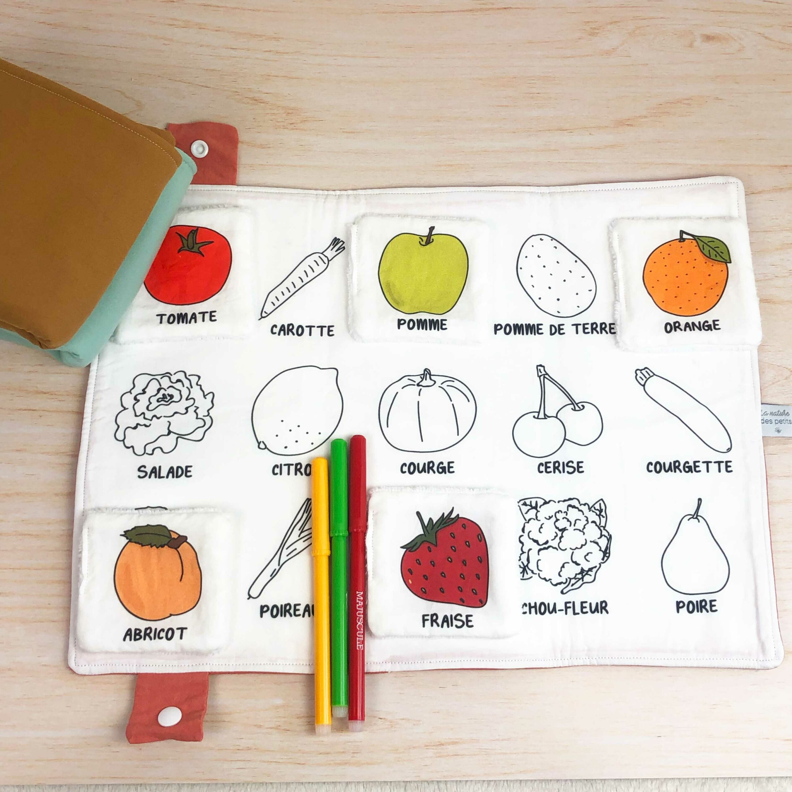 Jeu Memory éducatif en Tissu pour Enfant Fruits et Légumes