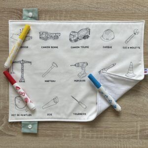 Set de table à colorier lavable recto/verso - IMAGIER OUTILS & ENGINS